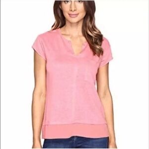 5 FOR 5-- Sanctuary tiered hem linen split neck top size small